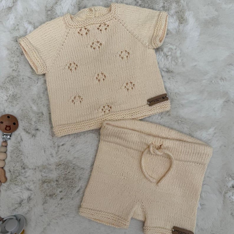 KnitJoy Handmade Cotton Knit Baby Set – Summer Top and Shorts for Baby Girls