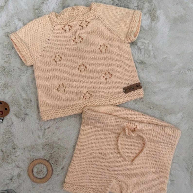 KnitJoy Handmade Cotton Knit Baby Set – Summer Top and Shorts for Baby Girls