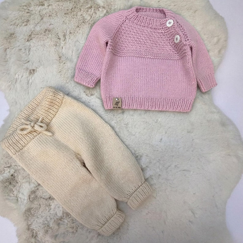 KnitJoy Newborn Knitted Set – Merino Sweater, Pants, Hat & Booties, Winter Knit Baby Clothes