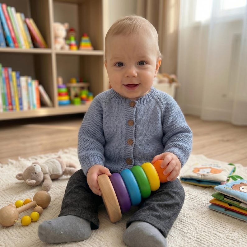 Adorable Blue Knit Cardigan for Baby Boys – Soft Cotton Spring Knitwear